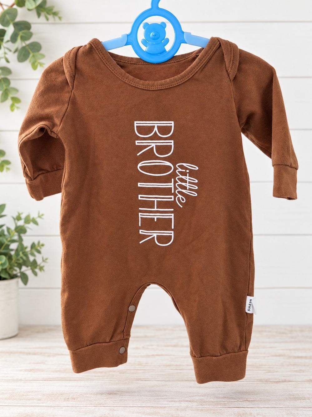 SHEIN Baby “Little Brother” Brown Romper Size 1–3M